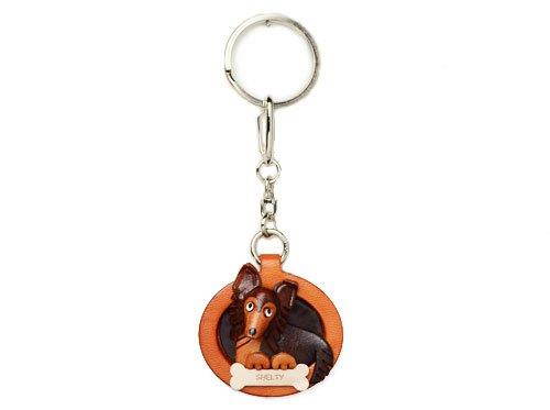 Shetland Sheepdog Leather Plate Dog Keychain VANCA CRAFT-Collectible keyring Made in Japan