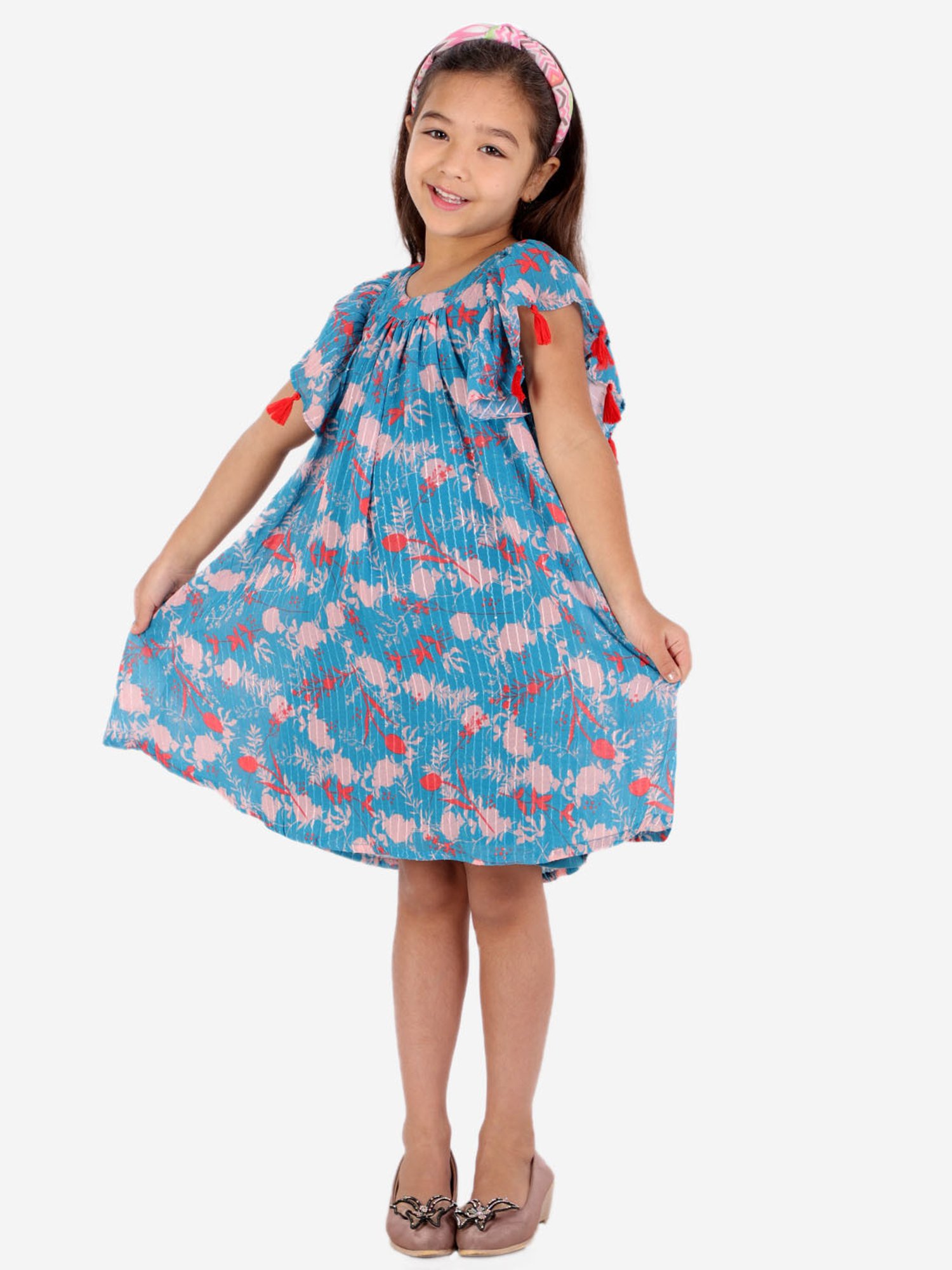 Lil Drama Kids Blue Printed Dress