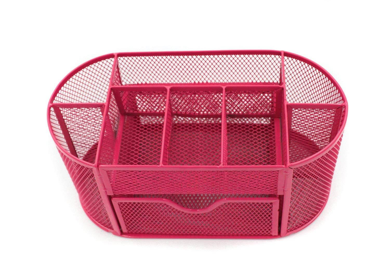Mesh Desk Organizer Office Supply Caddy Drawer with Pen Holder Collection Pink
