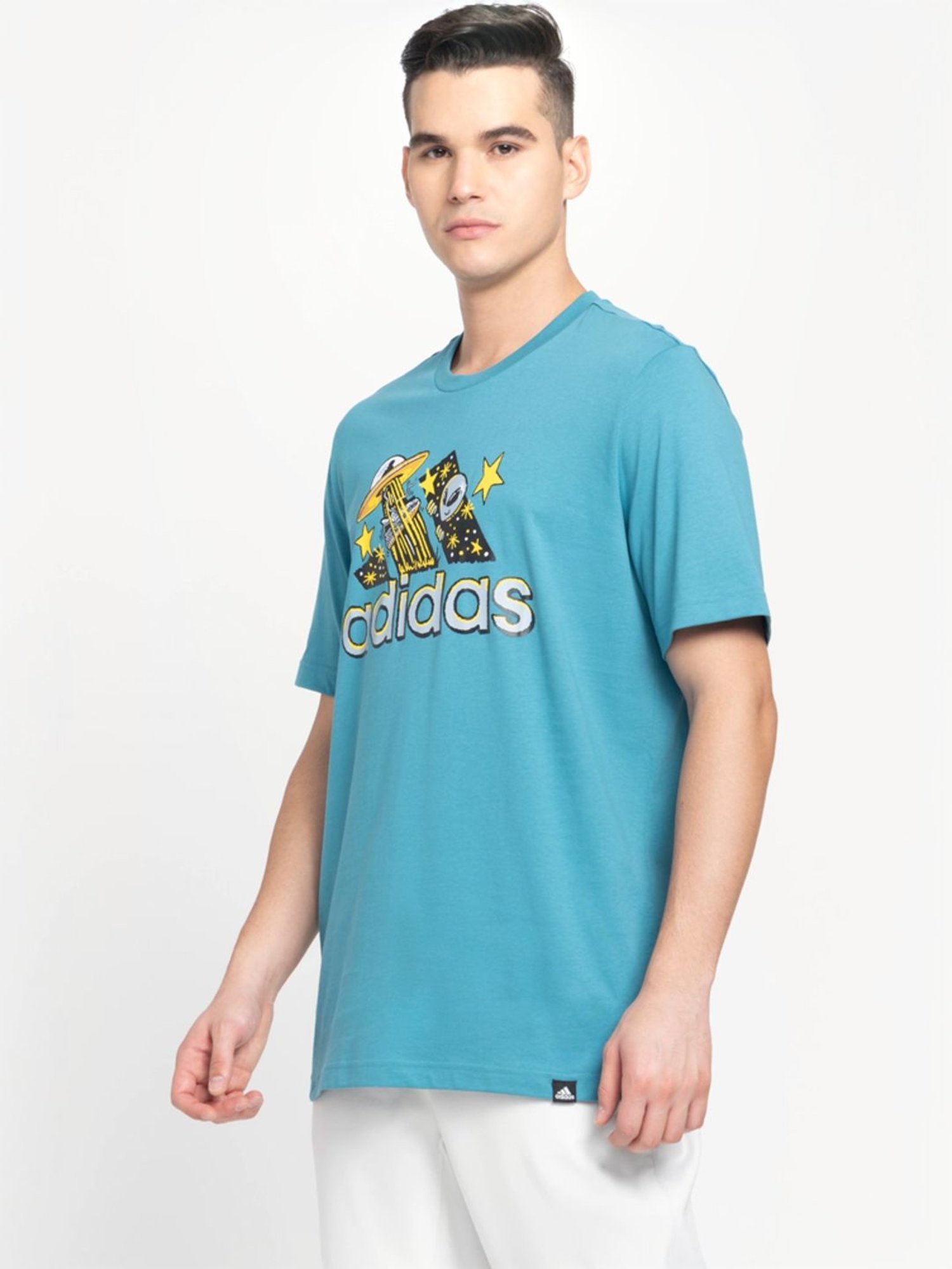 Adidas Blue Regular Fit Printed Sports T-Shirt