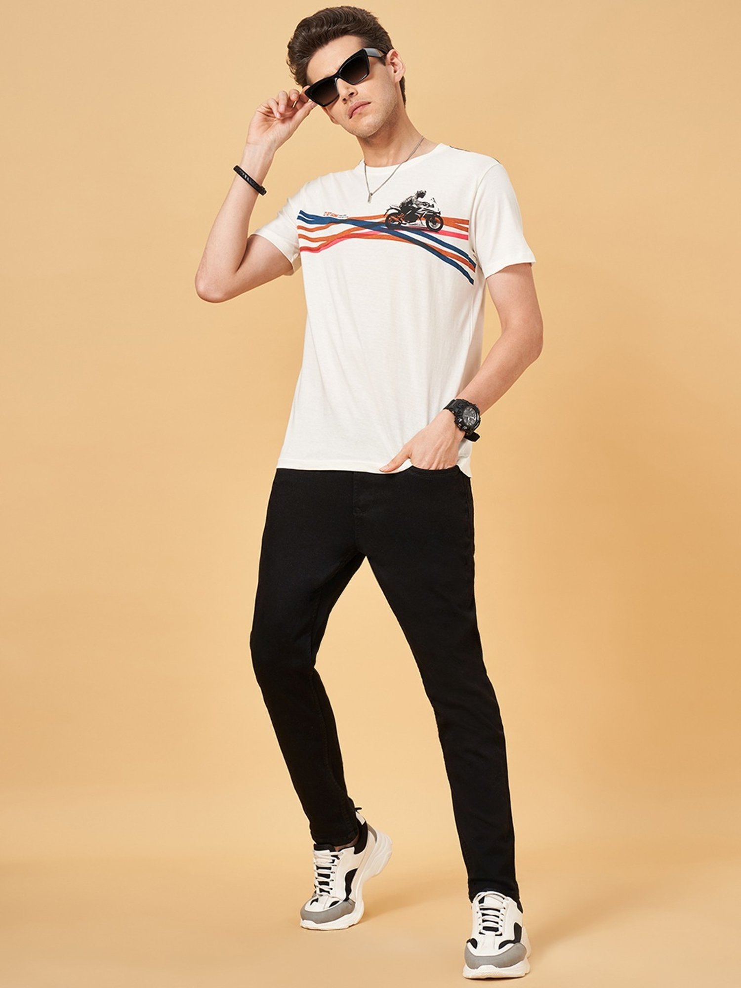 Sf Jeans By Pantaloons Off White Slim Fit T-Shirt