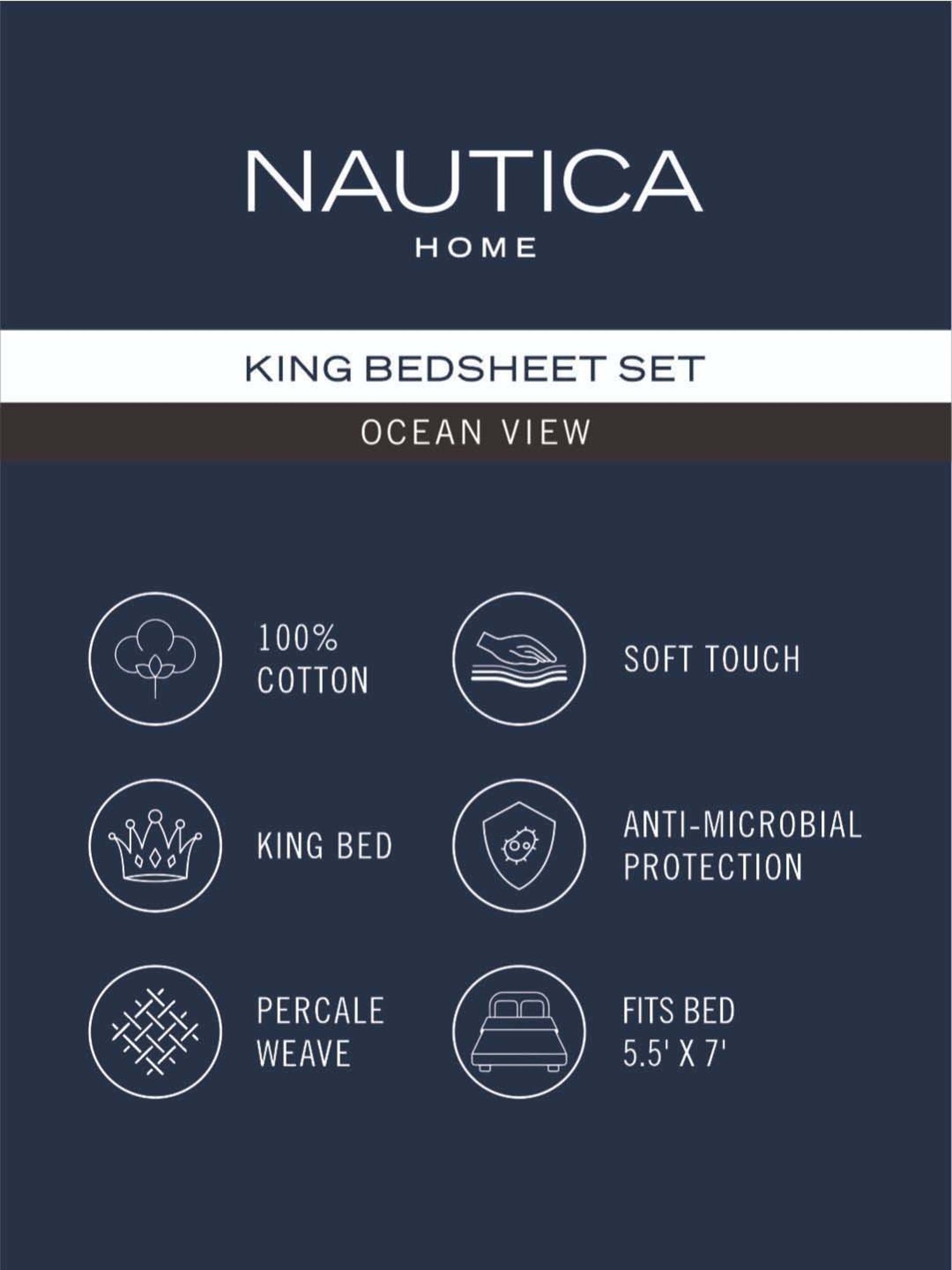 NAUTICA Ocean View Blue & Red Cotton 160 TC King Bedsheet with 2 Pillow Cover