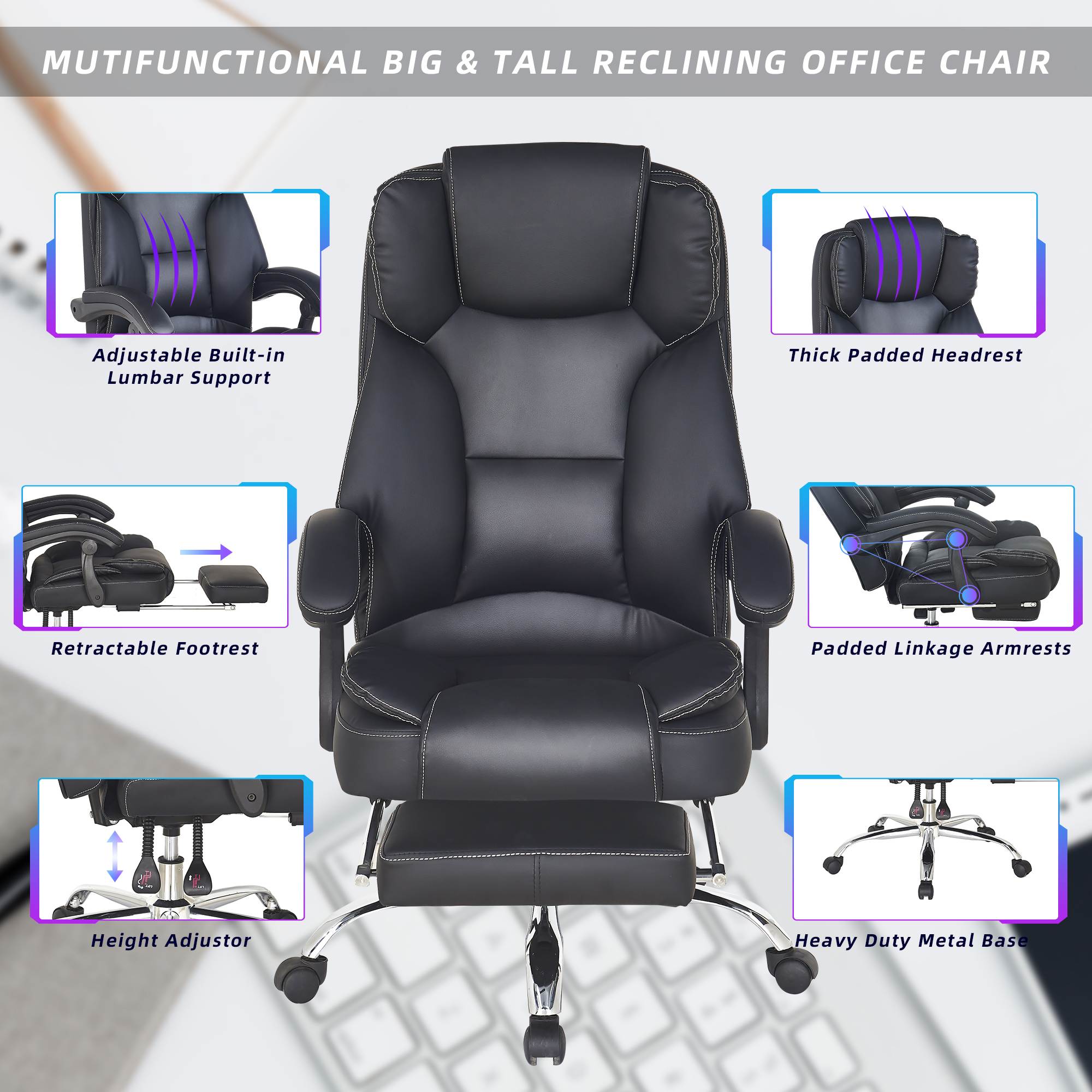 Ergonomic Executive Office Swivel Chair, Gaming Chair, Computer Chair, high Back, Adjustable Height and Angle Office Chair with Footrest - Executive Computer Chair