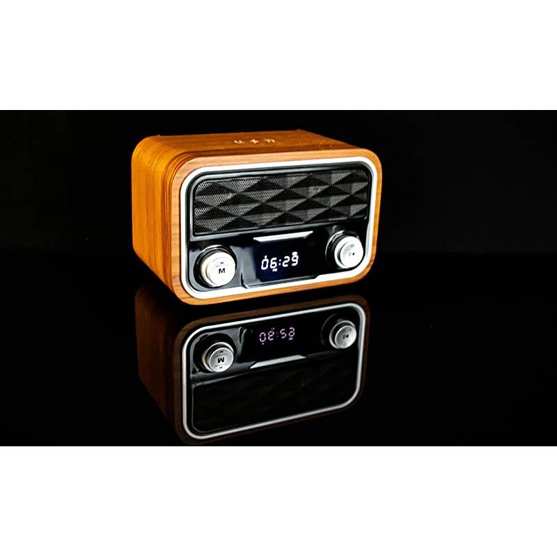 Tech Multi Station - Wireless Charger Bluetooth Clock Radio - Docking Speaker for iPhone 8, x, xs 12 and 12 Pro - Wireless Phone Charging Dock, USB, FM Radio, Bamboo Color