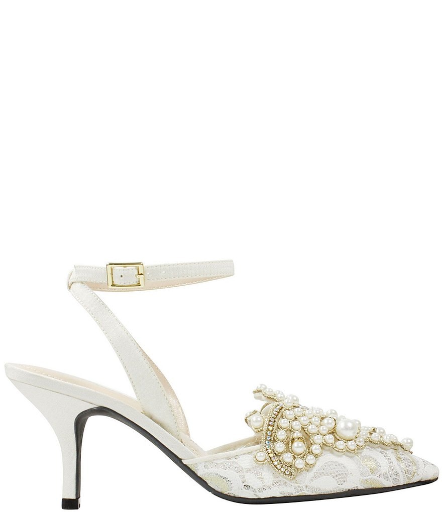 J. Renee Desdemona Floral Pearl Ornament Ankle Strap Pumps