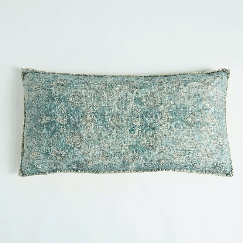 20"x40" Oversize Wash Lumbar Throw Pillow Teal - Patina Vie