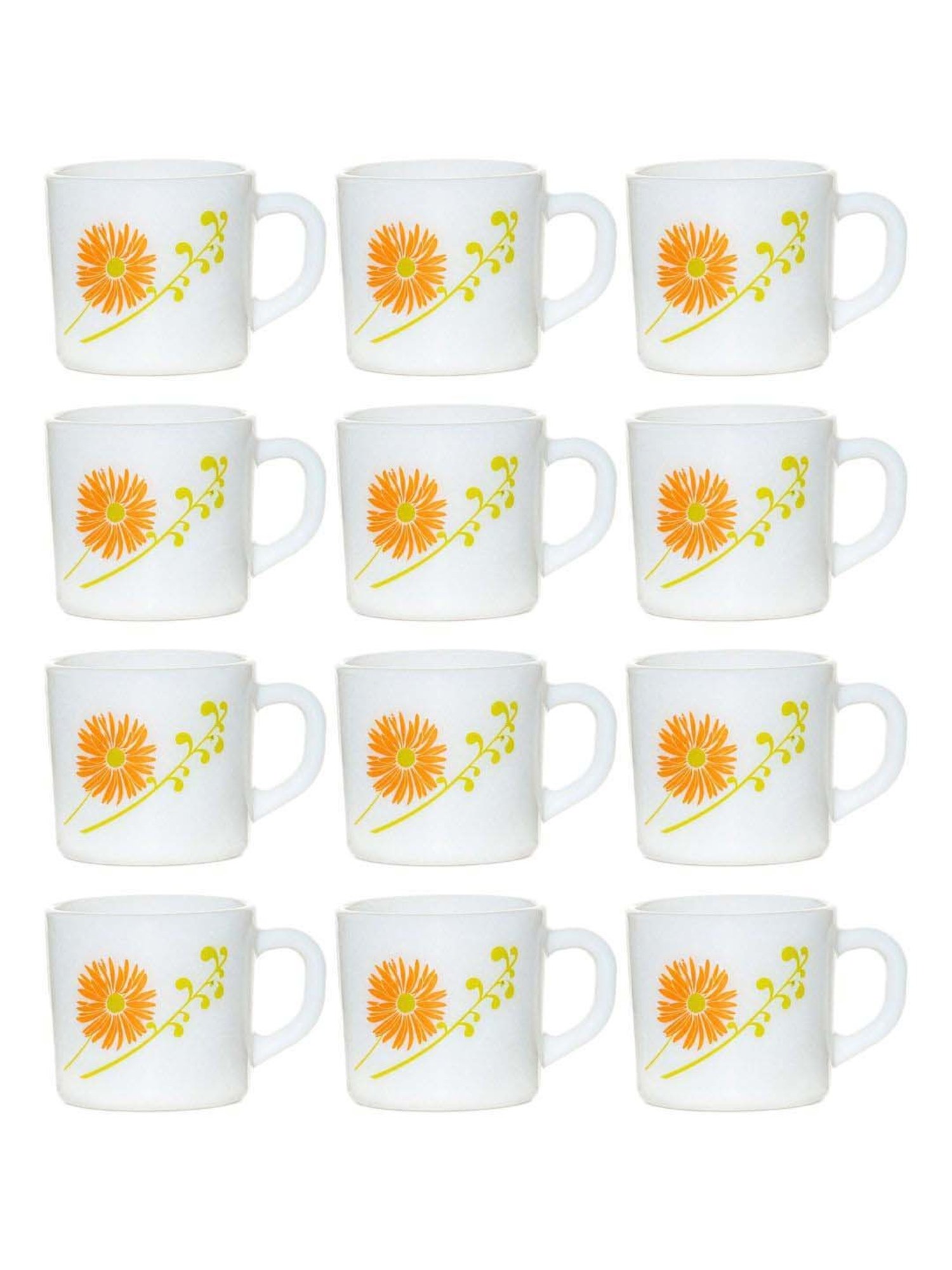 Cello White & Orange Glass Coffee Mug (0.1 L) - Set of 12