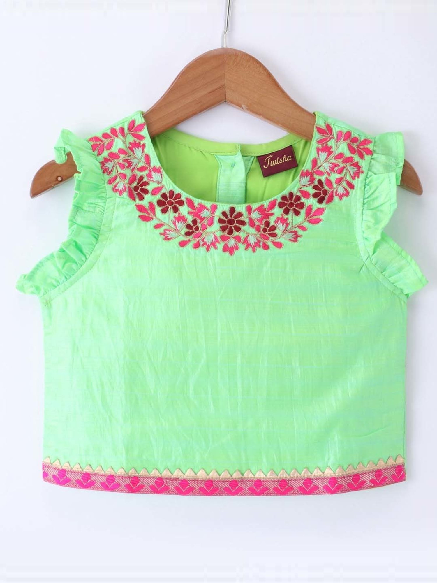 TWISHA Kids Green & Pink Embroidered Top Set