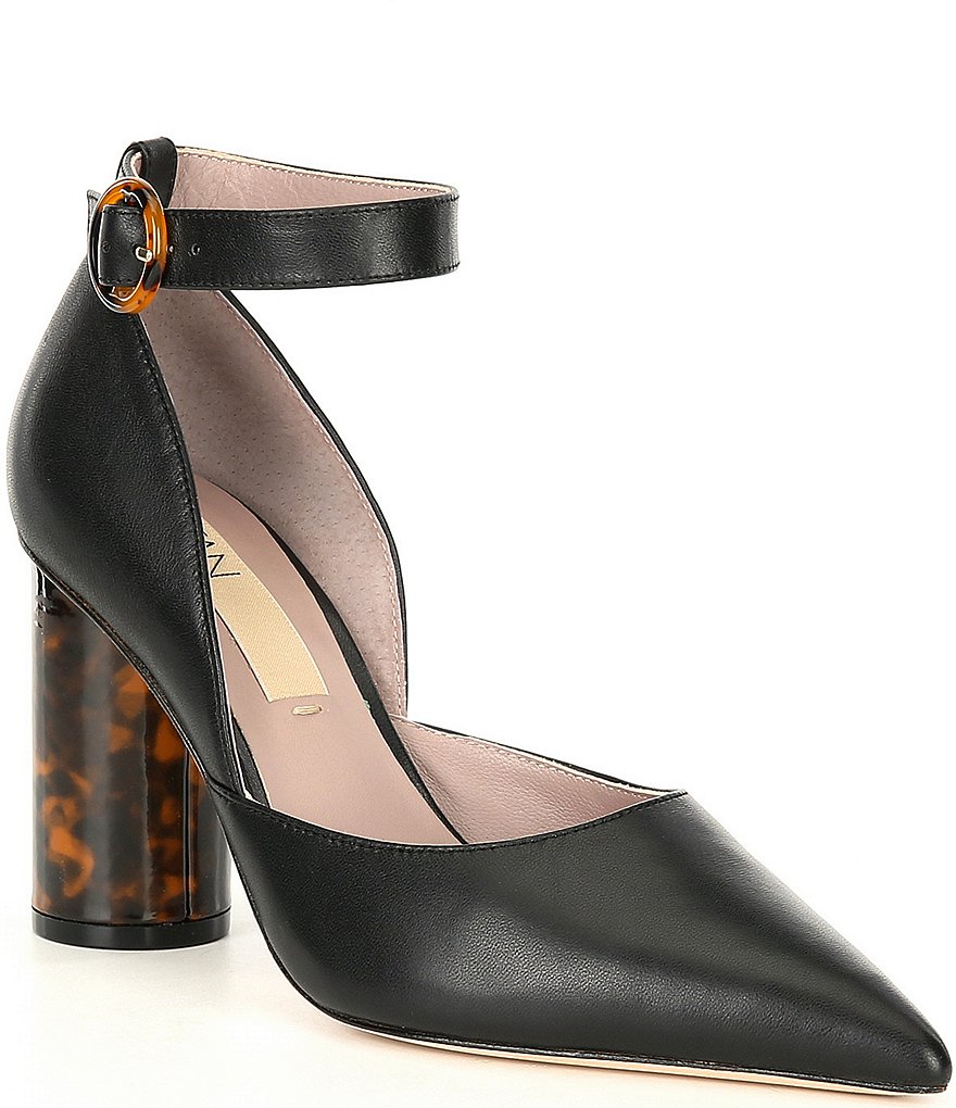 Deltan Jami Leather Ankle Strap Sculptural Tortoise Heel Pumps