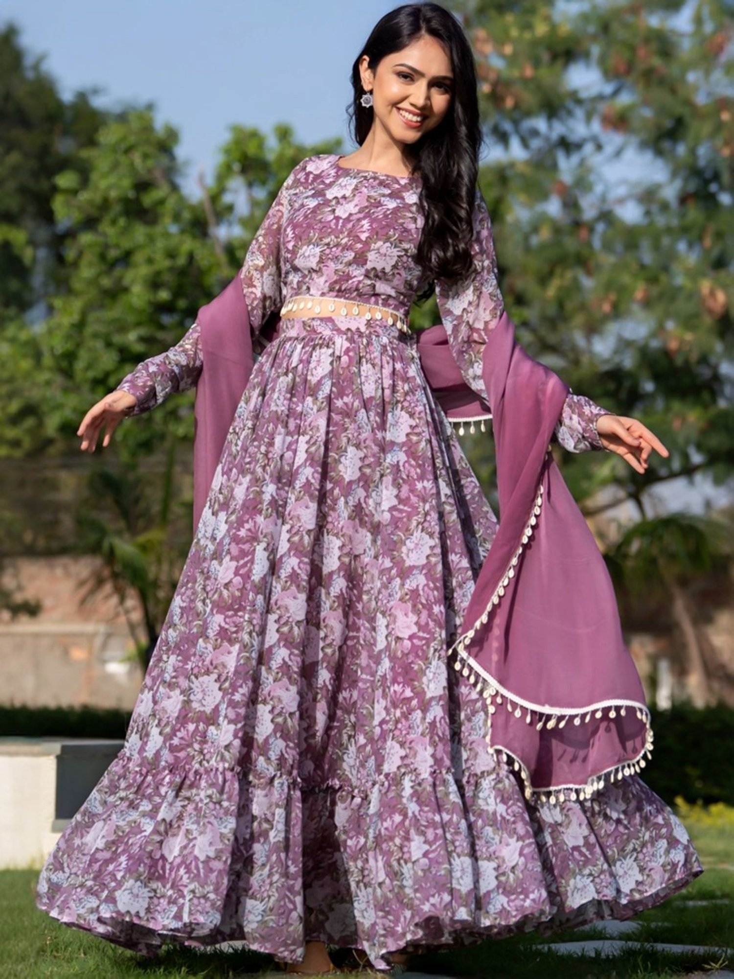 HOUSE OF JAMOTI Purple Printed Lehenga Choli Set With Dupatta