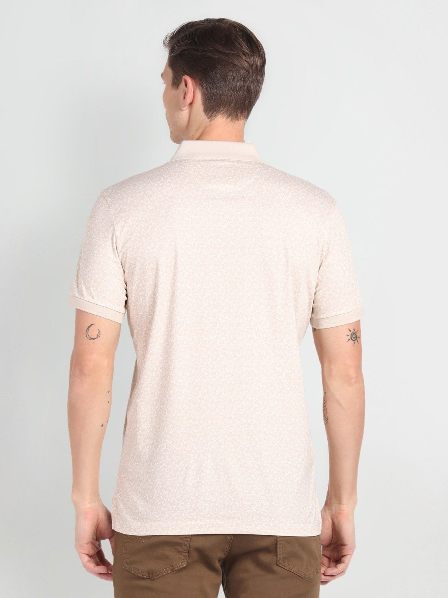 Arrow Beige Cotton Regular Fit Printed Polo T-Shirt