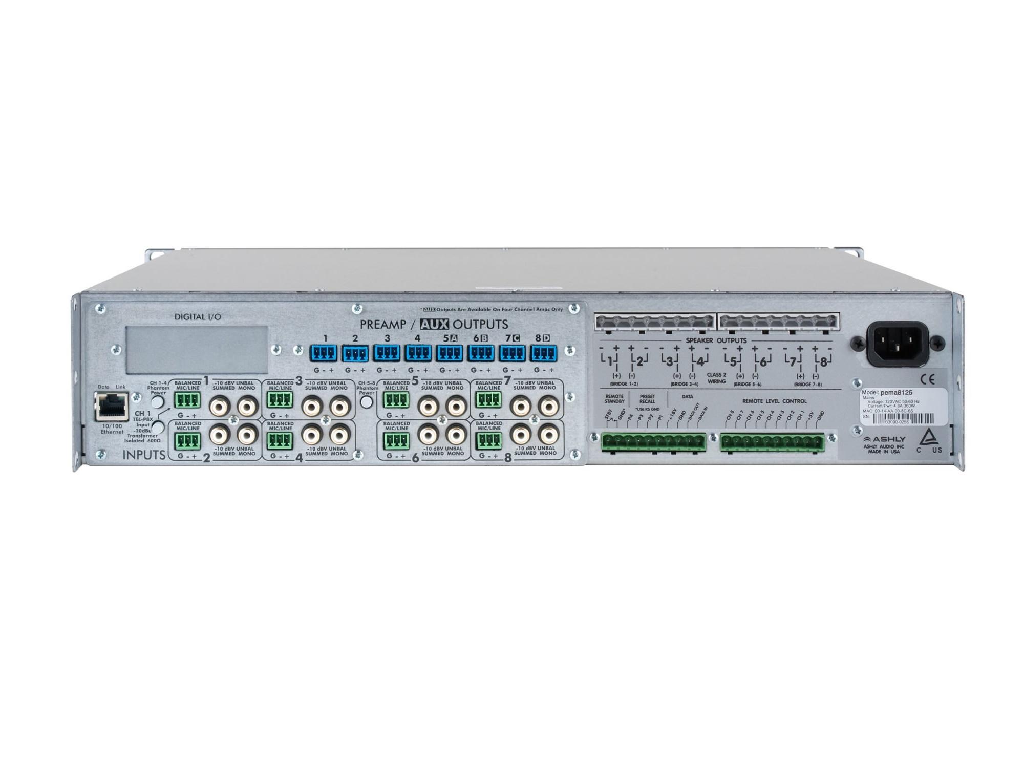 Ashly pema 8125.10 8 x 125W/100V Pema Network Power Amplifier/Constant Voltage with 8x8 Protea DSP