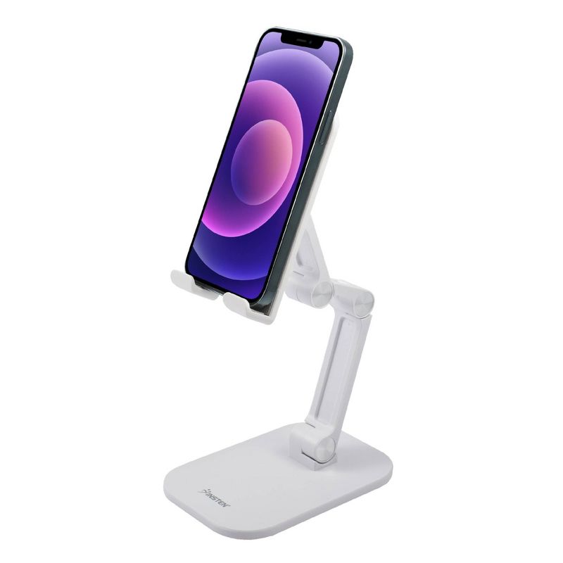 Insten Cell Phone Stand for Desk, Aluminum Foldable Holder, Height & Angle Adjustable Ergonomic Mount For Smartphones iPhone iPad Tablet, White