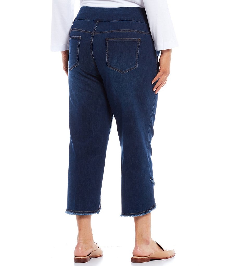 Multiples Plus Size Wide Waistband Pull-On Fringed Lapped Hem Crop Pants