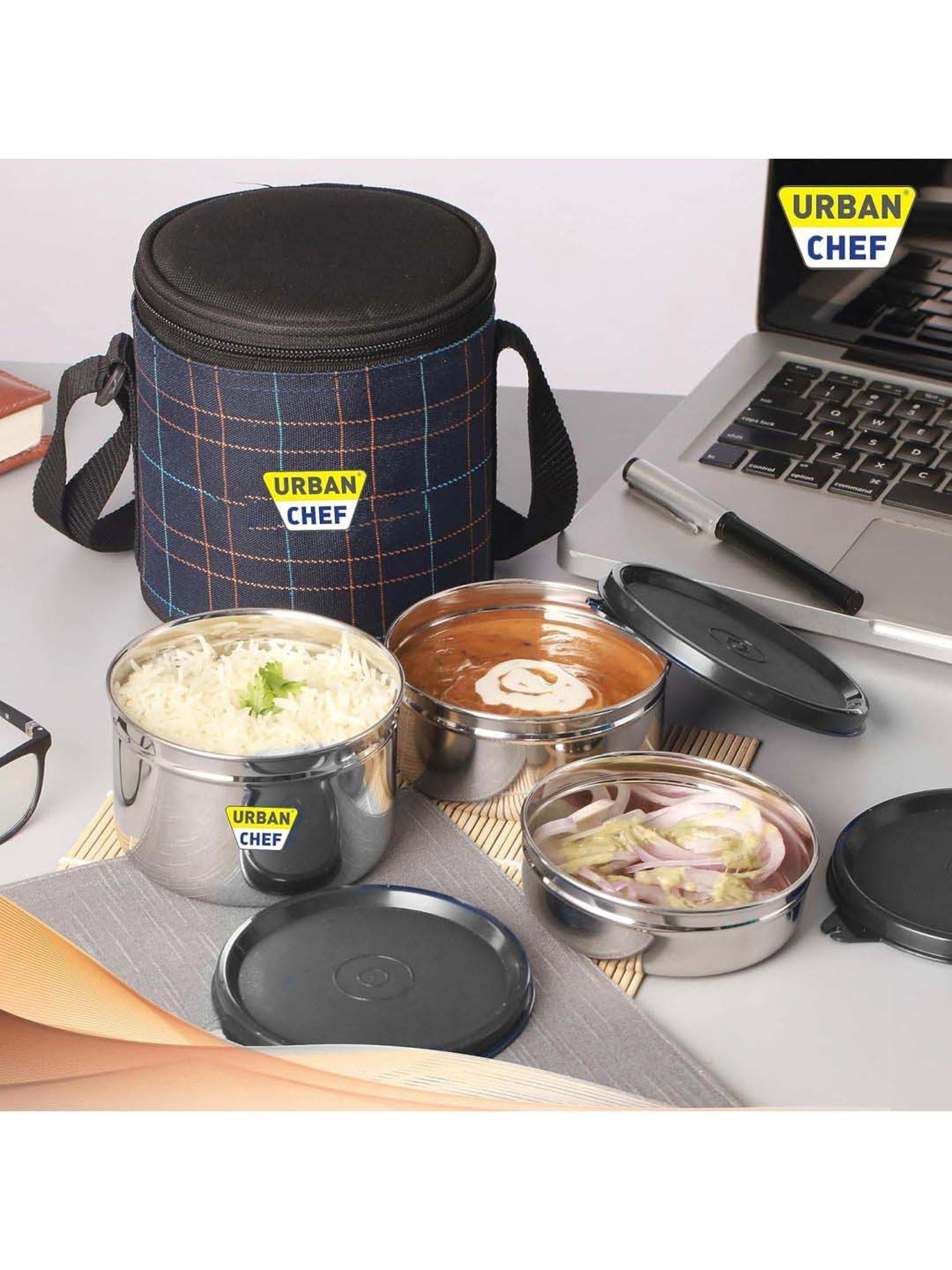 Urban Chef Black Stainless Steel Essential 3 Containers Lunch Box - Set of 3