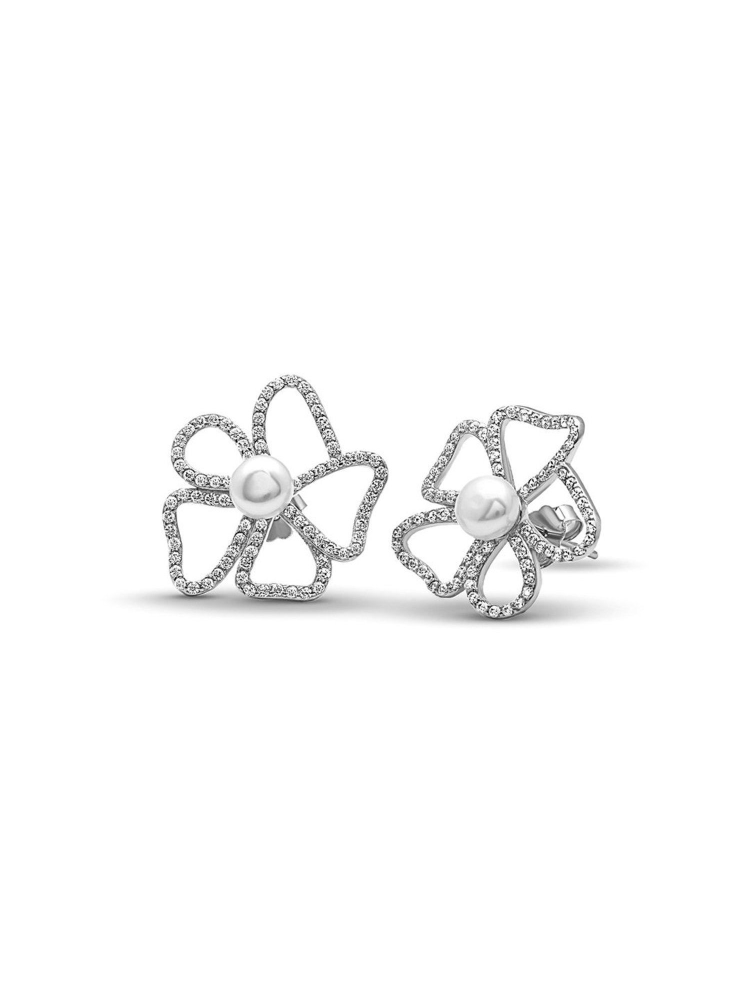 Silberry 92.5 Sterling Silver Floral Pearl Earrings for Women
