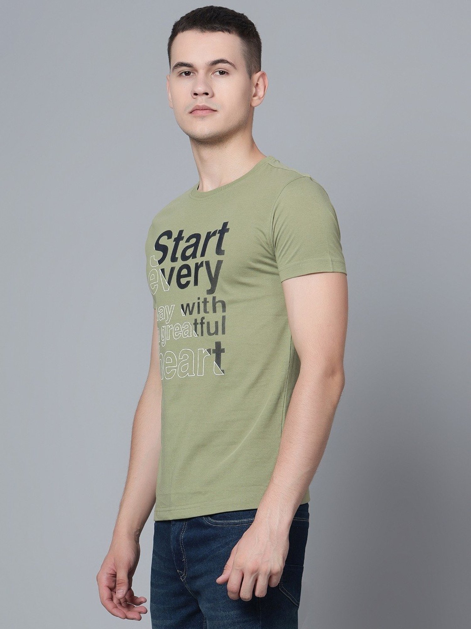 Cantabil Green Cotton Regular Fit Printed T-Shirt