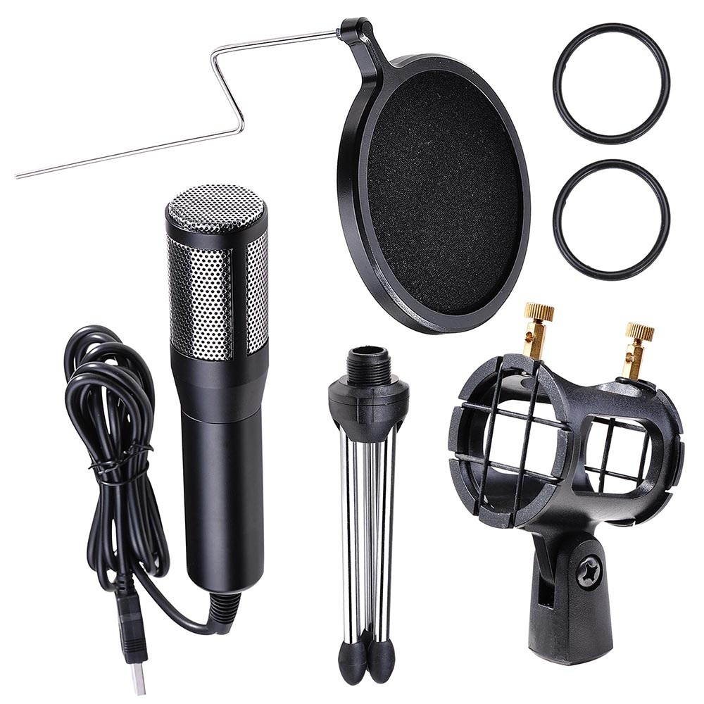Condenser USB Microphone w/ Tripod Stand for Game Chat Studio Recording Laptop Computer