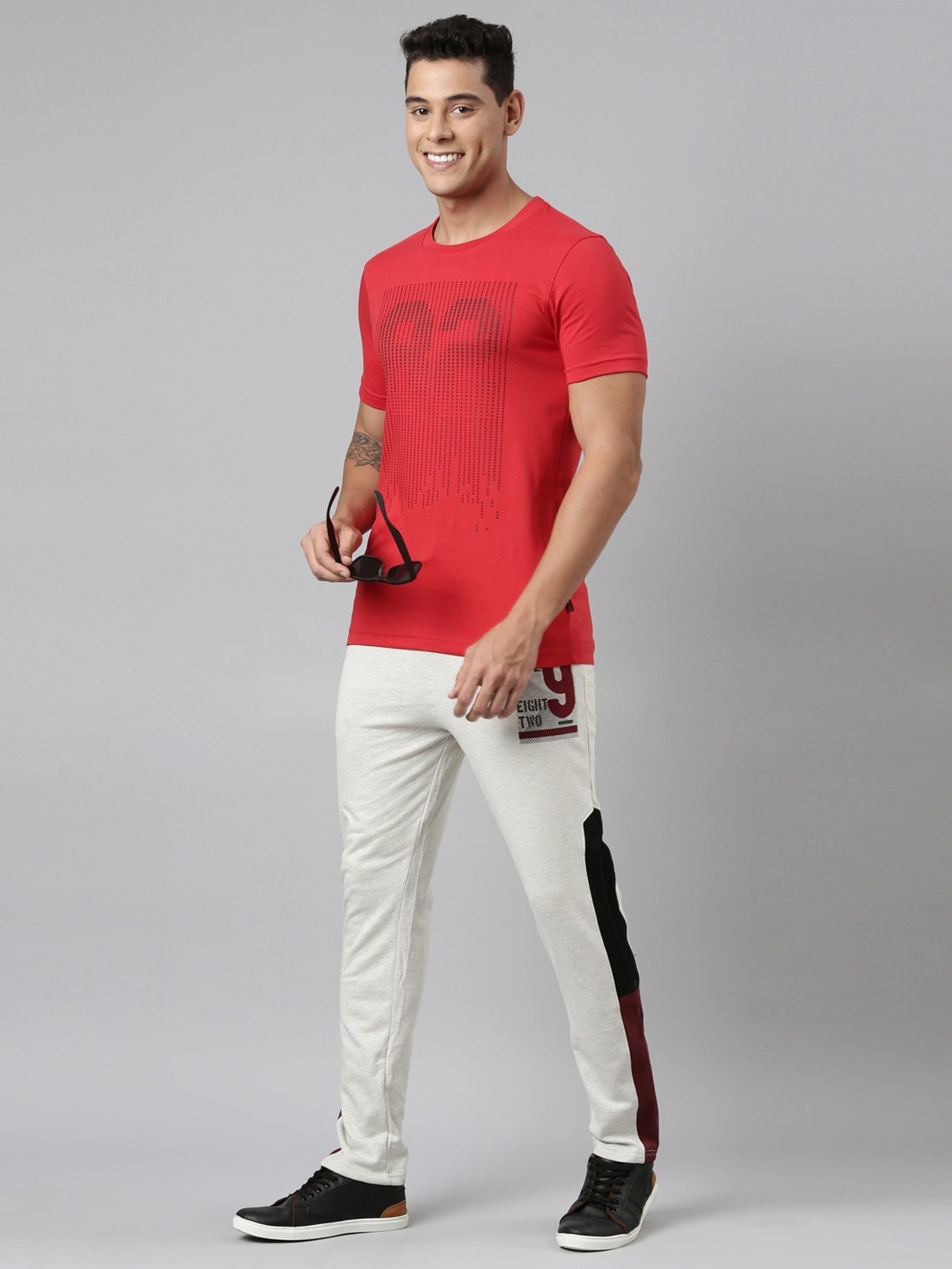 Dixcy Scott Maximus White Cotton Regular Fit Colour Block Sports Trackpants