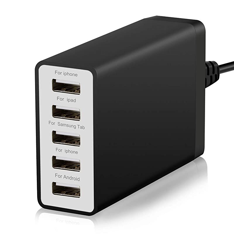 amp Hulin USB Charger Multi Port Hub 40W 8A Desktop USB Charging Station for Multiple Devices Portable 5 Port USB Wall Charger Compatible with Cell Phone Android Phone Product Tablet and More