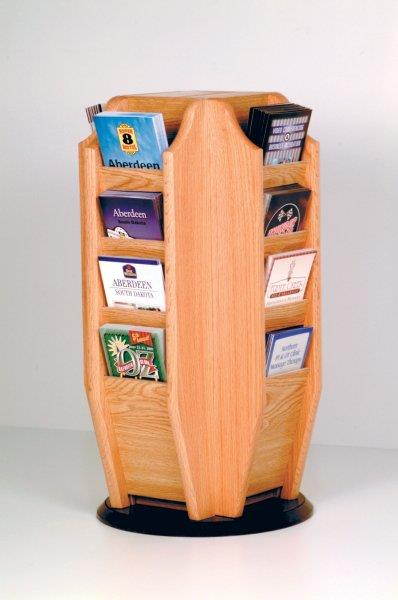 Wooden Mallet Cascade Spinning Countertop 16" Brochure Pockets Books Magazine Floor Display Rack Stand Light Oak