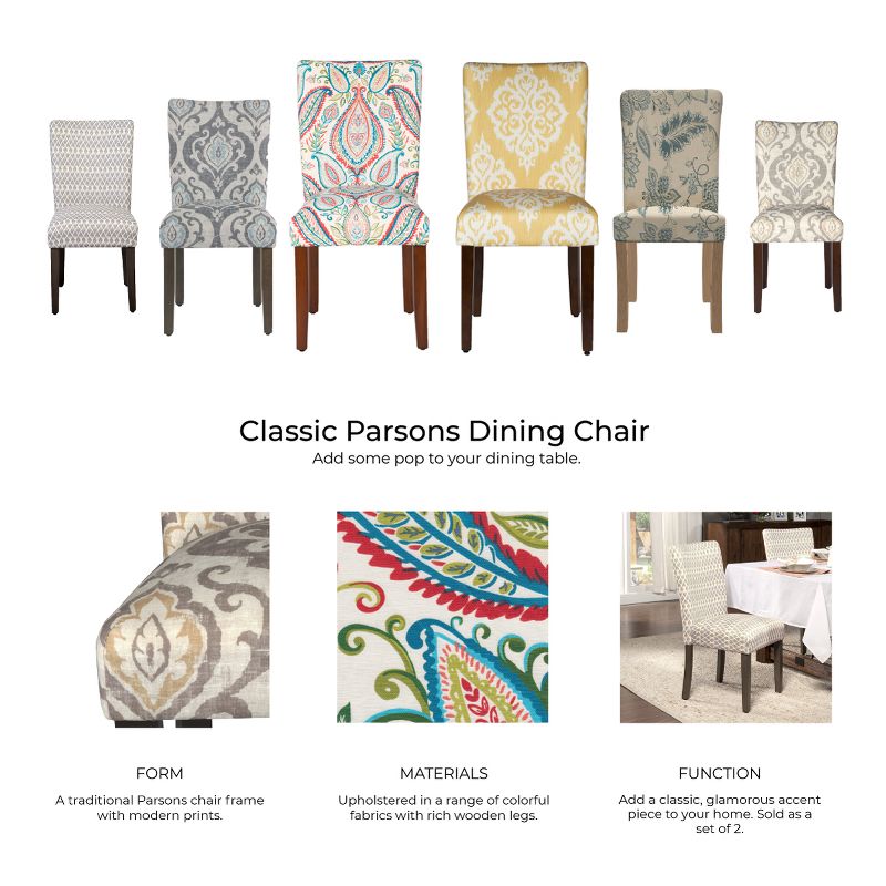 Set of 2 Parson Dining Chair Wood/Gray Diamond - HomePop