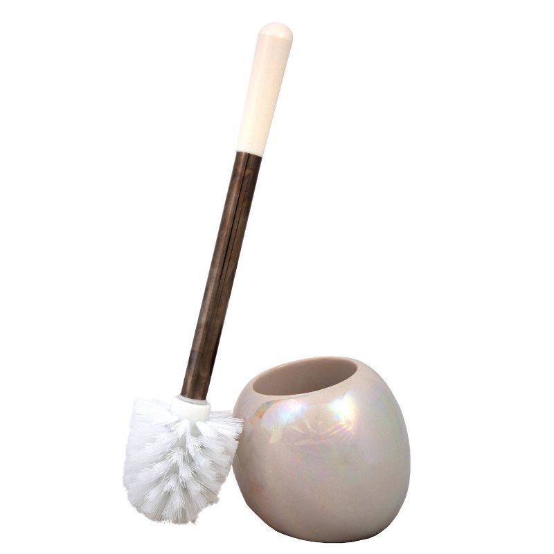 Ceramic Dome Toilet Brush & Holder Beige/Tan - Bath Bliss
