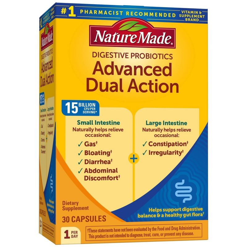 Nature Made Digestive Probiotics Advanced Dual Action Capsules - 15 Billion CFU per serving - 30ct