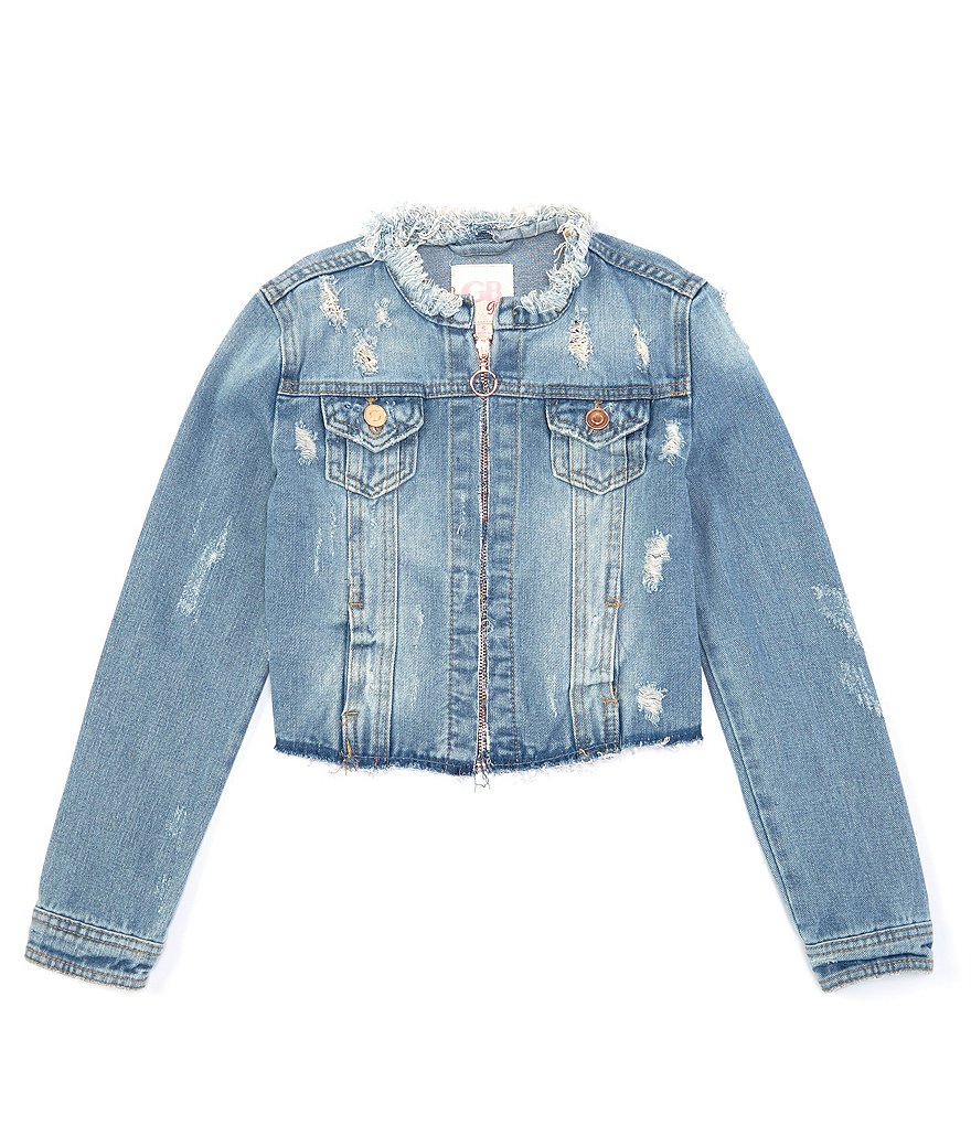 GB GB Girls Big Girls 7-16 Cropped Distressed Denim Jacket