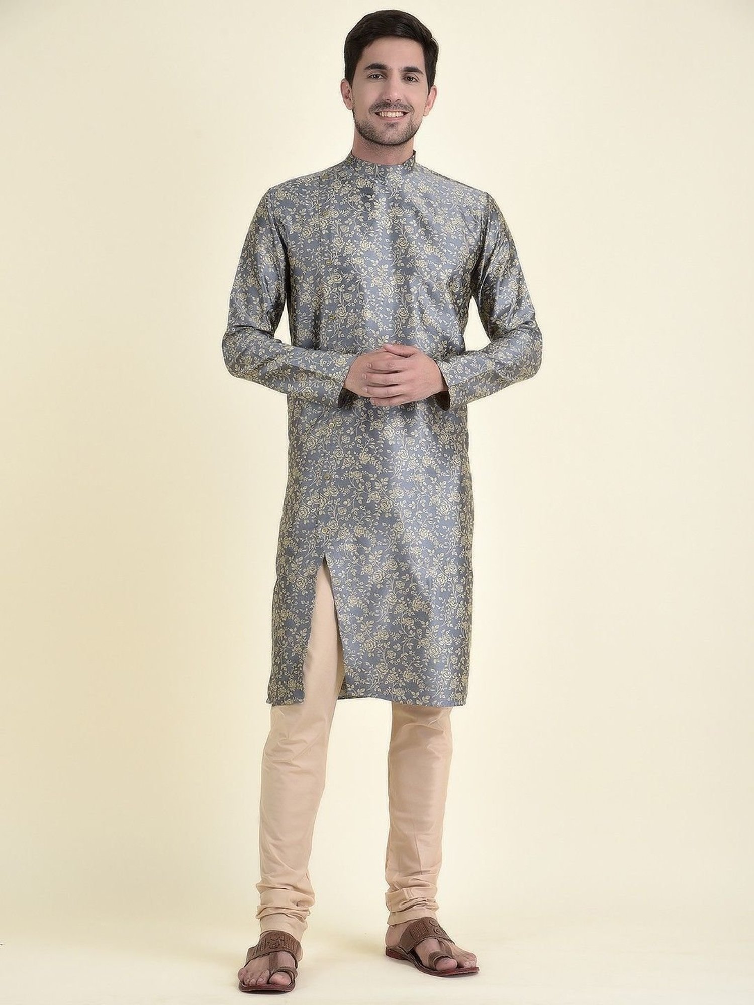 TABARD Grey Cotton Regular Fit Printed Kurta Bottom Set