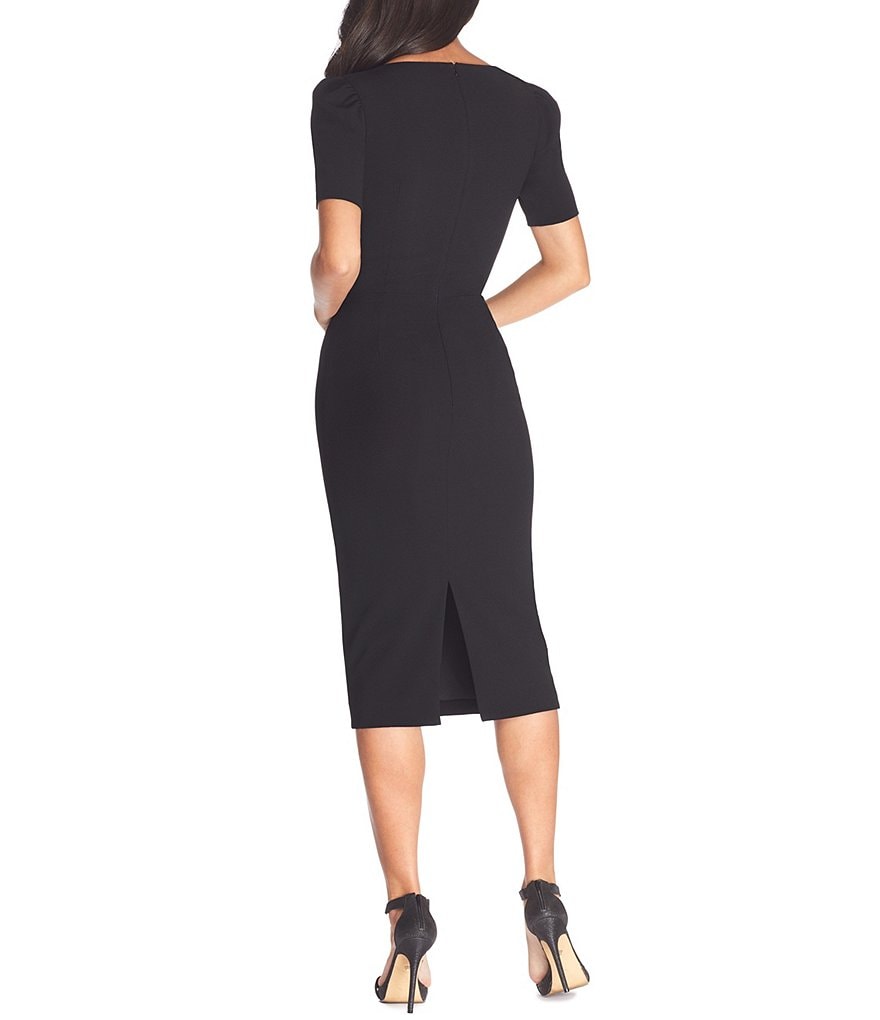 Dress the Population Ruth Asymmetrical V-Neck Short Sleeve Sheath Dress