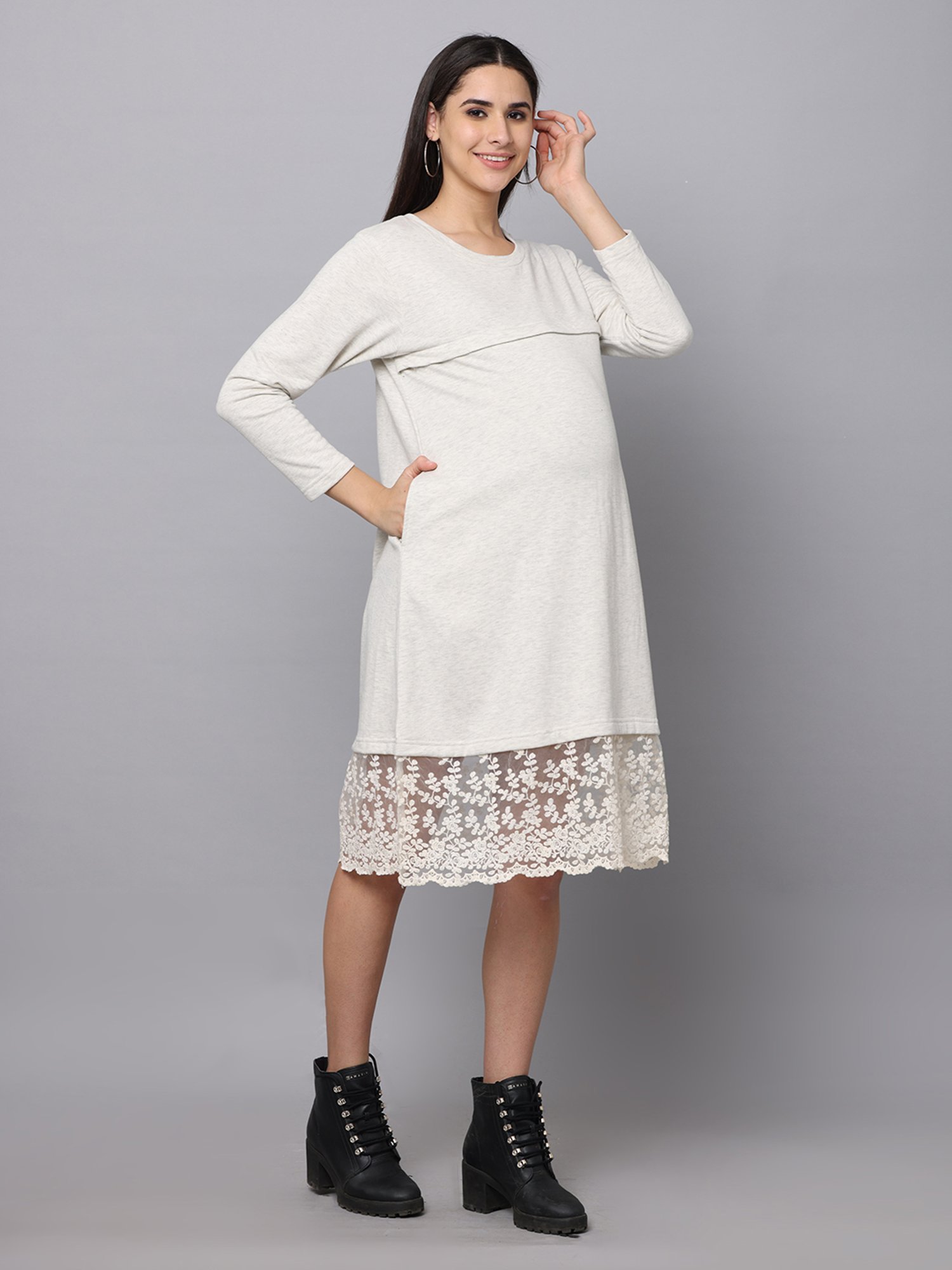 The Mom Store Off White Maternity & Nursing Sweater Dress