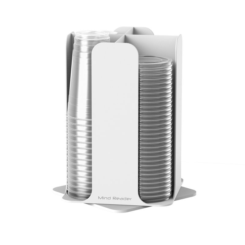 Mind Reader 4 Compartment Cup and Lid Holder Organizer Carousel - White