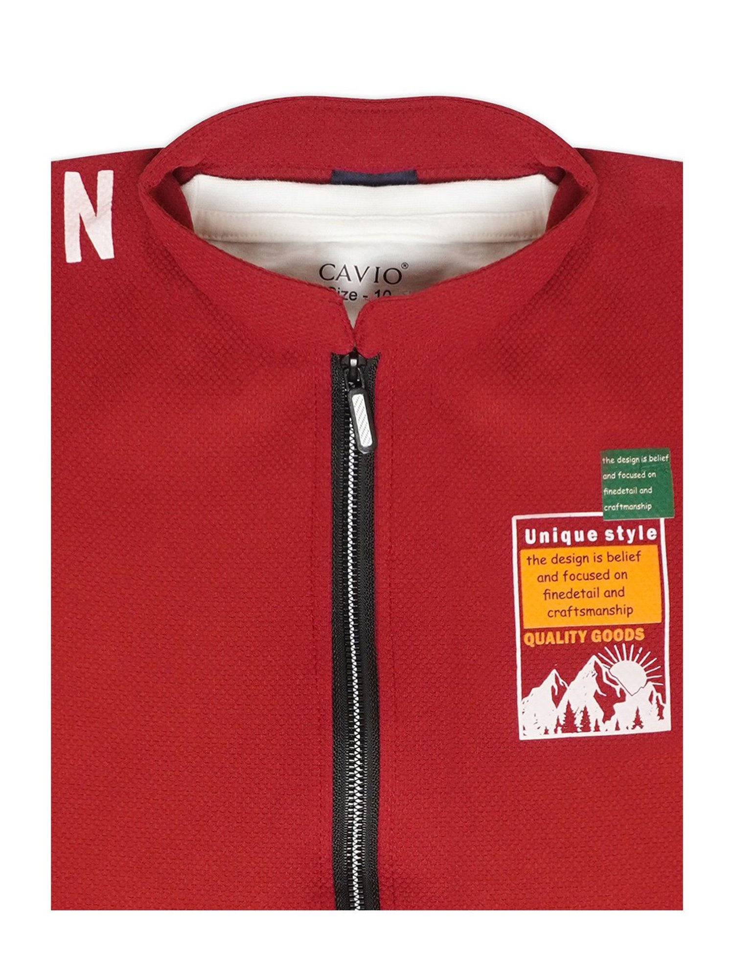 Cavio Kids Red & White Printed Full Sleeves Jacket with T-Shirt
