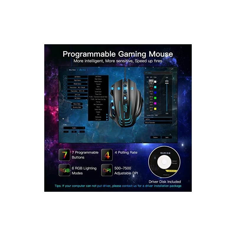 Gaming Mouse  Wired Mouse Gaming Mouse Wired Computer Mouse Wired PC Gaming Mouse UP TO 7500 DPI 7 Programmable Buttons Ergonomic Gaming Mice for Windows XP Vista WIN7 WIN8 Win10 MAC