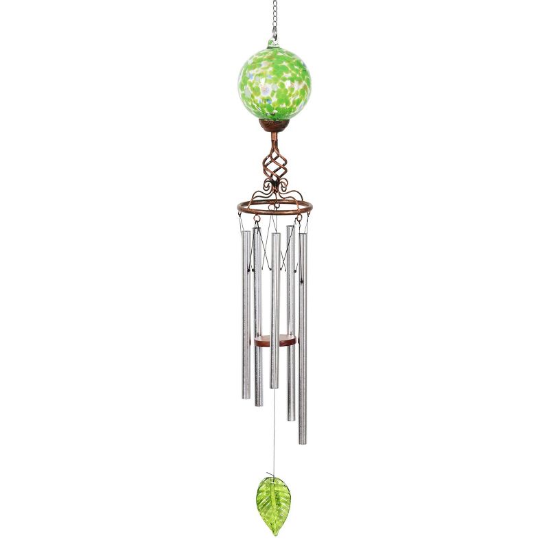46.25" Solar Glass Ball Wind Chime Green - Exhart