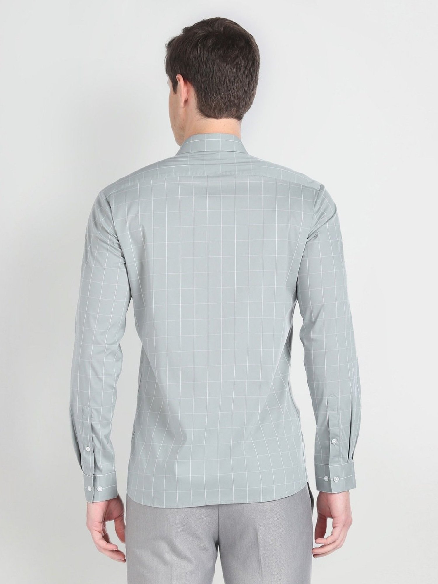 Arrow Newyork Green Cotton Slim Fit Checks Shirt