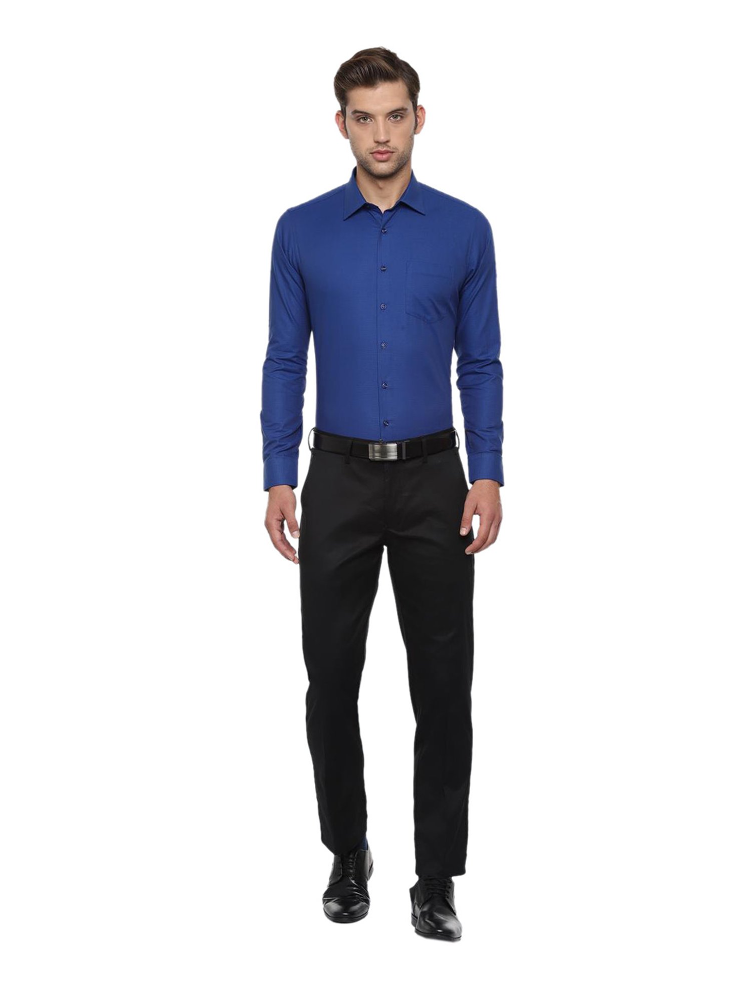 Louis Philippe Permapress Black Cotton Trousers