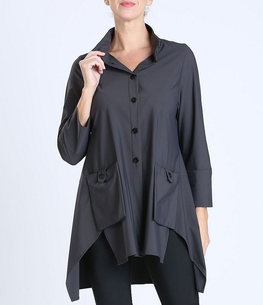 IC Collection Button Tab 3/4 Sleeve Stand Collar Hi-Low Jacket