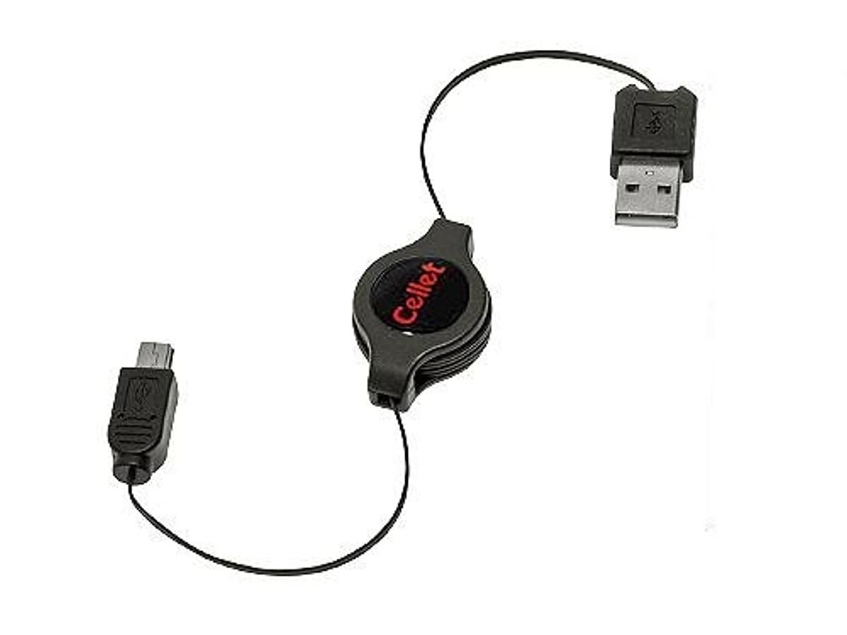 Cellet Retractable 2 1/2 Ft. Long Mini USB Data Cable for GoPro Hero 1/2/3, GPS Systems, Mini USB Compatible Digital Cameras and Cellphones