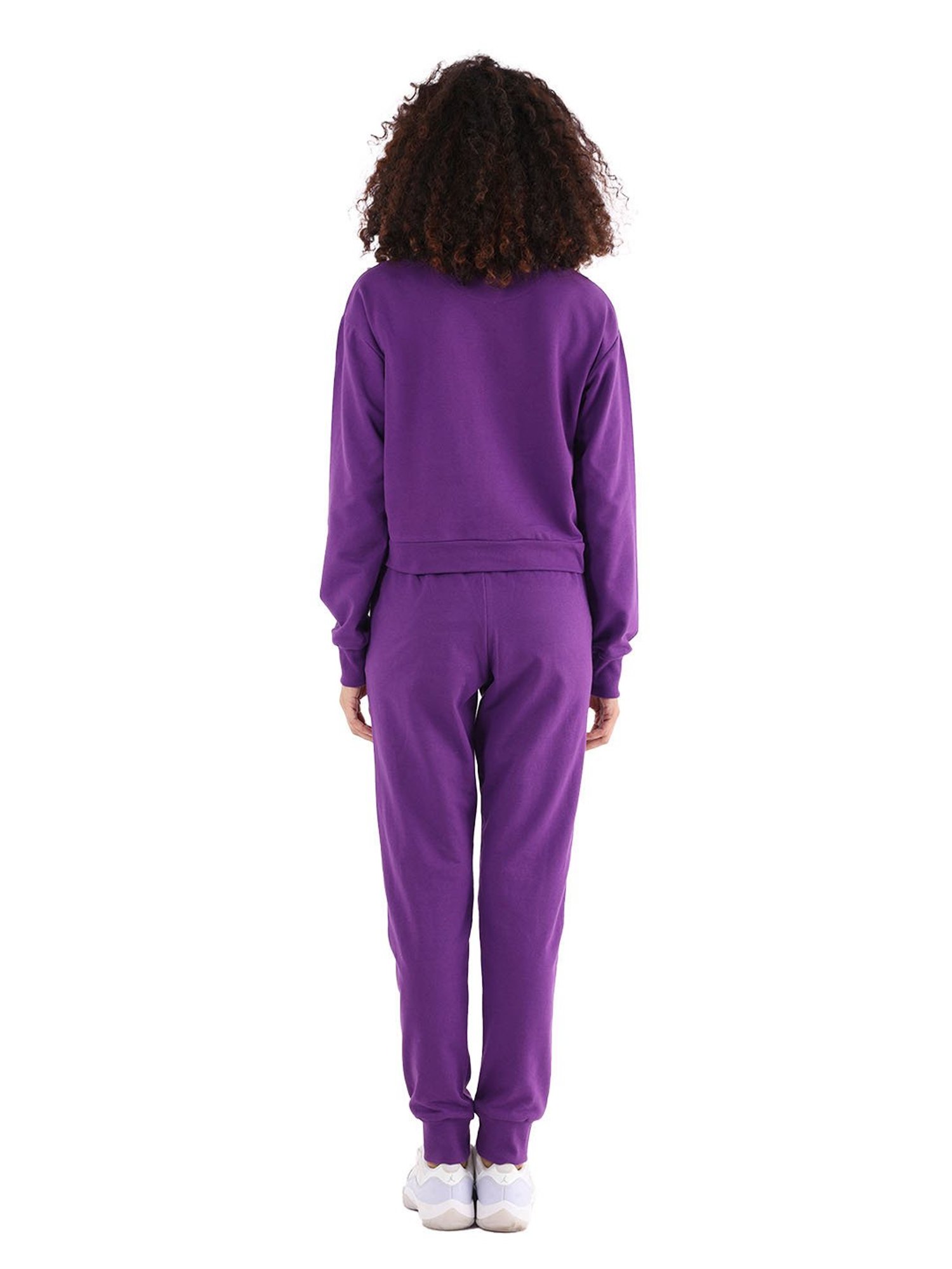 Nite Flite Purple Cotton Crop Sweatshirt With Joggers