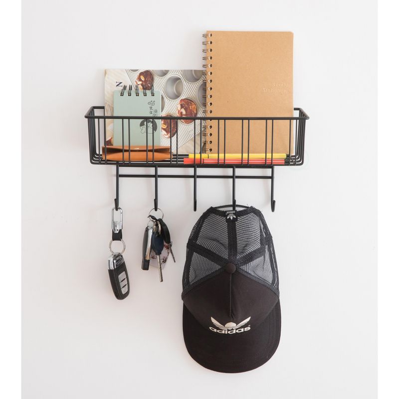 Basicwise Metal Wall Mounted Entryway Organizer Rack with Hooks