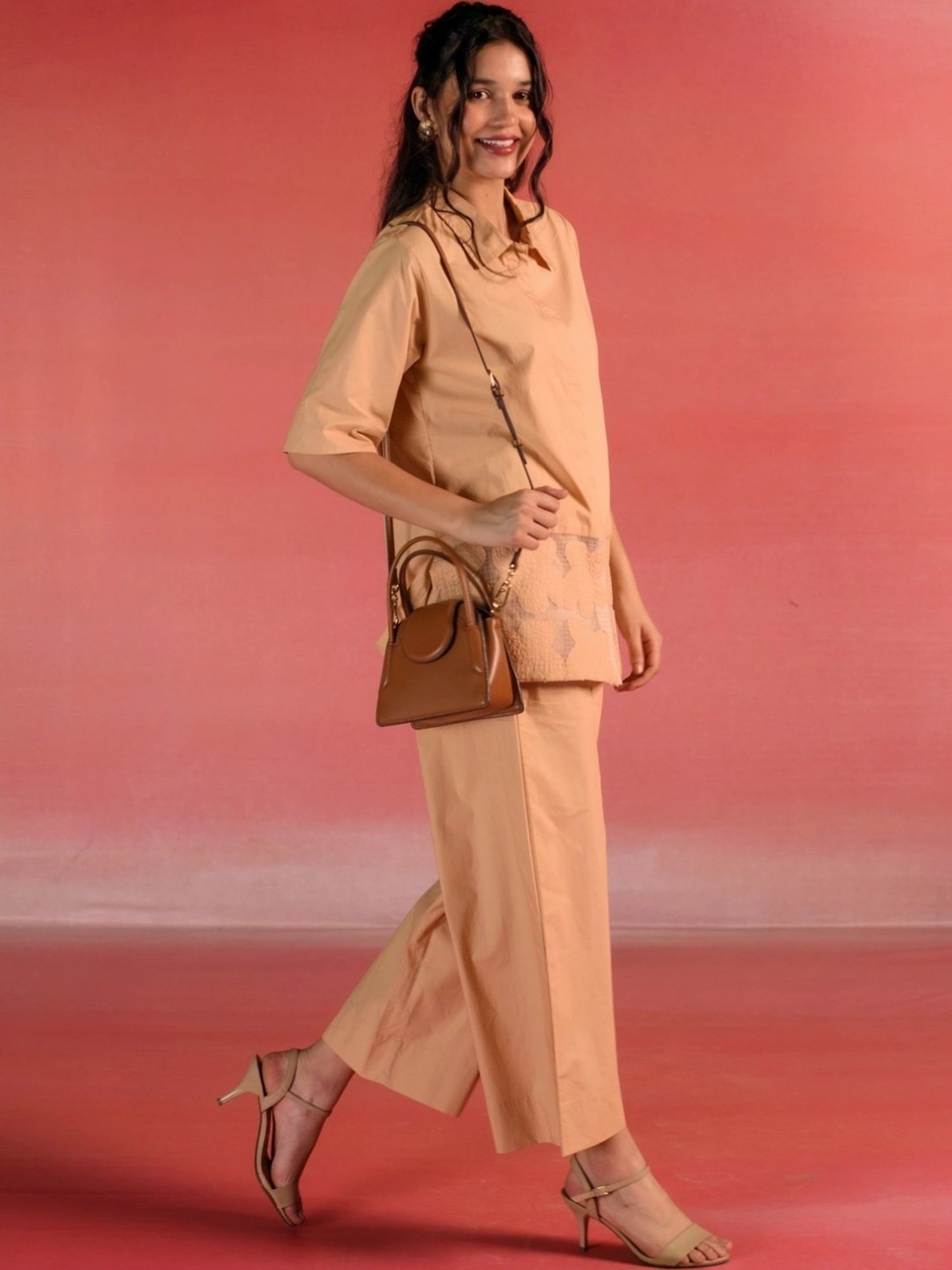 Kameez by Pooja Melon Poplin Patchwork Shirt with Pant Co-ord Set