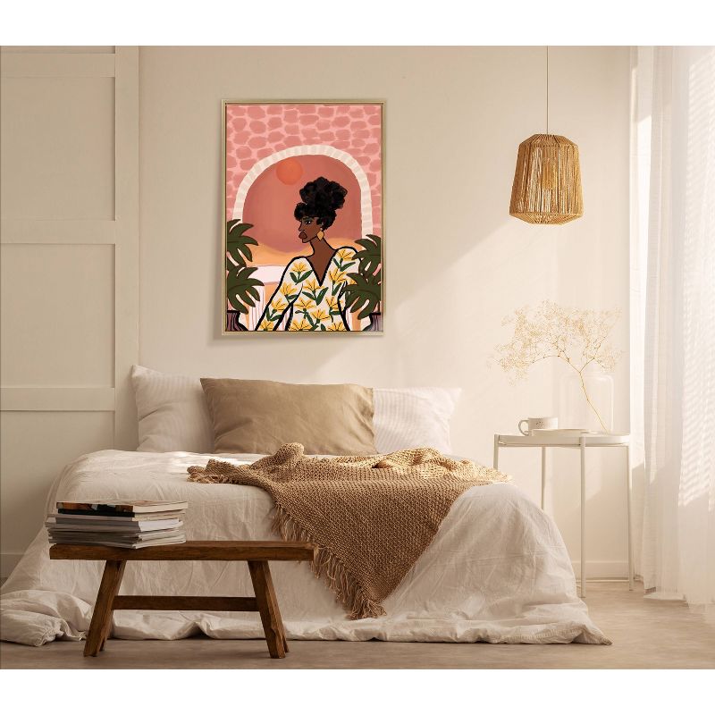 23" x 33" Sylvie Desert Wanderer Lady Framed Canvas by Kendra Dandy of Bouffants and Broken Hearts Gold - Kate & Laurel All Things Decor