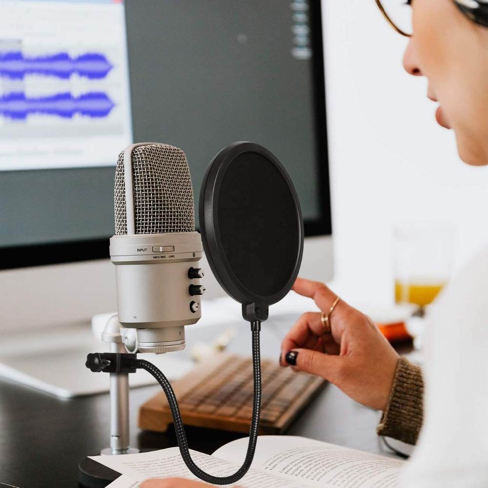 Depusheng Double Layer Studio Microphone Flexible Wind Screen Sound Filter for Broadcast Karaoke YouTube Podcast Recording Accessories