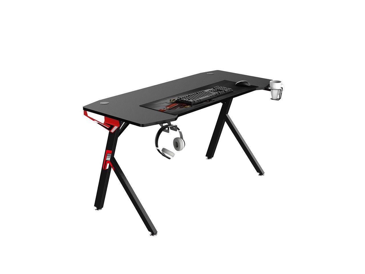 55" Gaming Desk E-Sports Computer Desk Table with Large Size Ergonomic Surface and K-Shaped Heavy Duty Construction for Home or Office, Computer Workstation