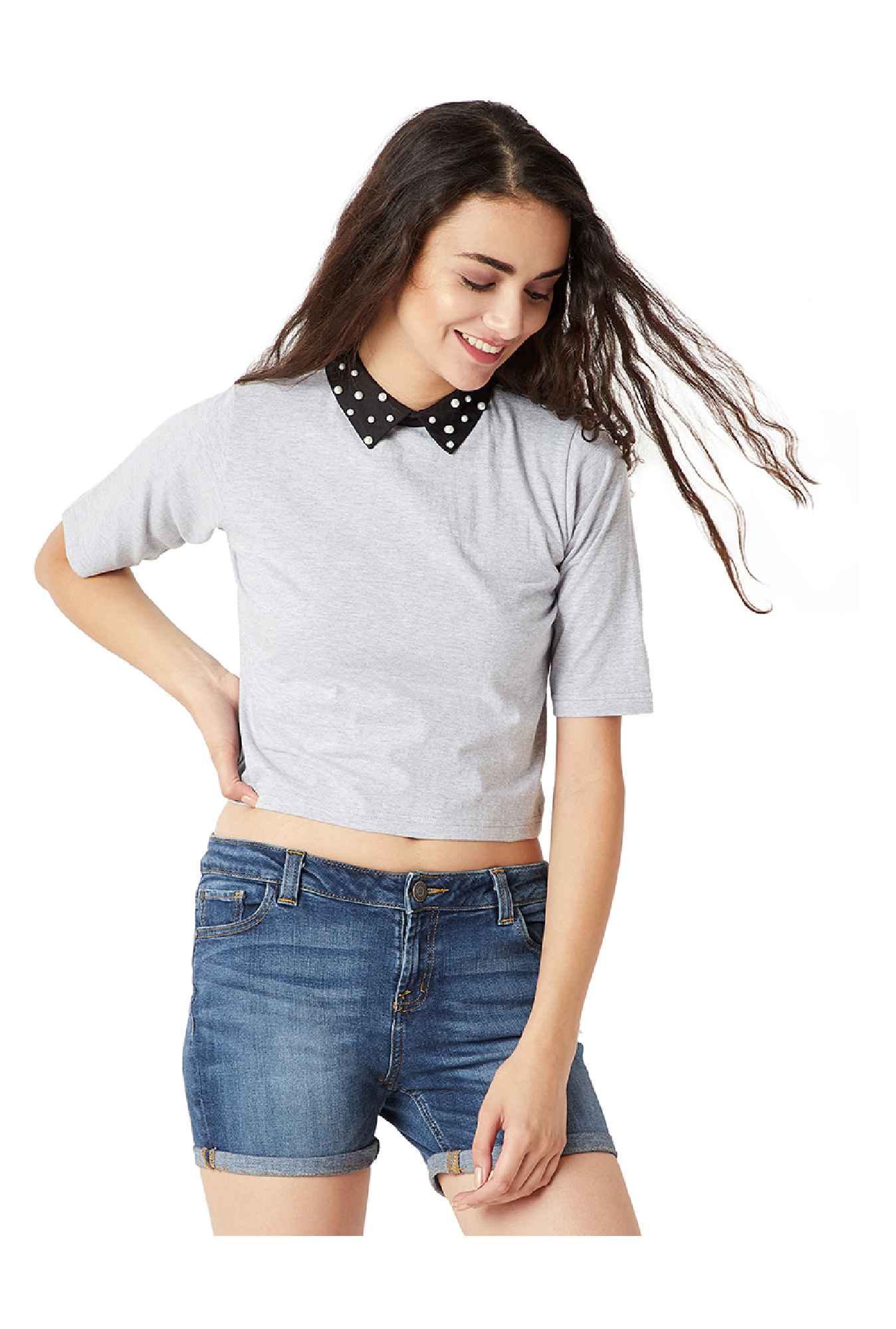Miss Chase Grey Textured Crop Top