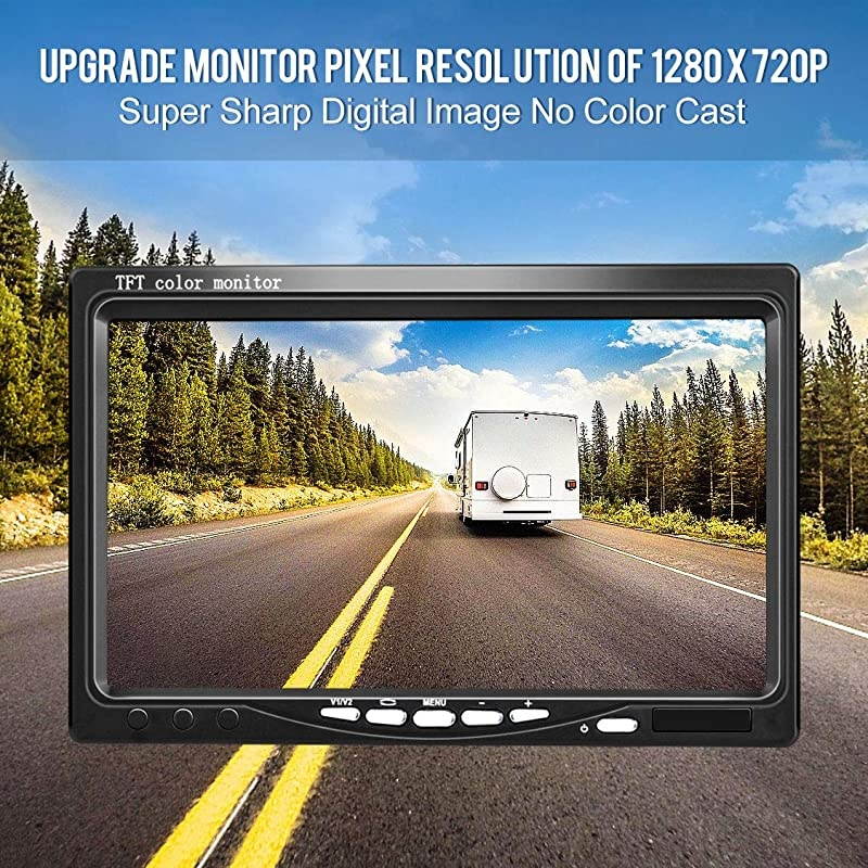 Upgrade Dual Backup Camera Monitor Kit7inch LCD1280X720P HDIP69 Waterproof Rearview Reversing Rear View Camera Reversing Monitor TruckSemiTrailerBox TruckRV HD Transmission TZ102