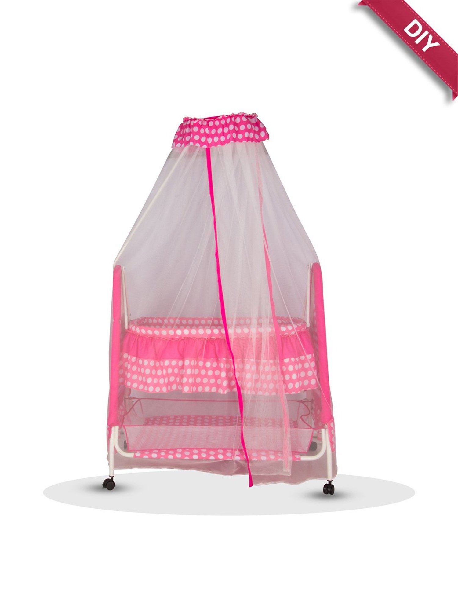 Kiddery Pink Baby Cradle with Mosquito Protection Net (Age 0-8 Months)