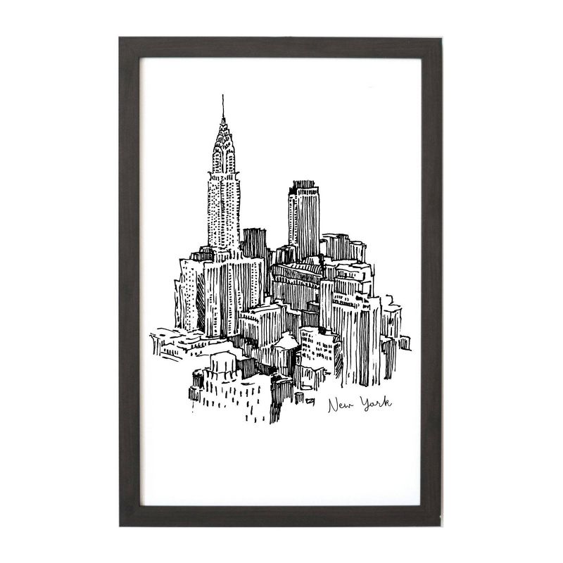 12" x 18" New York Cityscape Line Drawing Art Board Black - Petal Lane